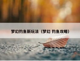 梦幻钓鱼新玩法（梦幻 钓鱼攻略）