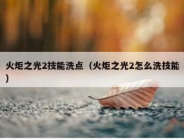 火炬之光2技能洗点（火炬之光2怎么洗技能）