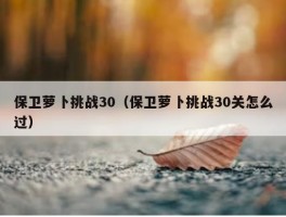 保卫萝卜挑战30（保卫萝卜挑战30关怎么过）