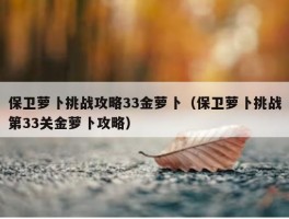 保卫萝卜挑战攻略33金萝卜（保卫萝卜挑战第33关金萝卜攻略）