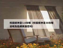 校园修神录3.0攻略（校园修神录30攻略说明及隐藏英雄密码）