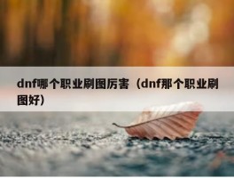 dnf哪个职业刷图厉害（dnf那个职业刷图好）