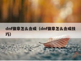 dnf徽章怎么合成（dnf徽章怎么合成技巧）