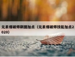 元素爆破师刷图加点（元素爆破师技能加点2020）