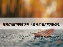 超级力量2中国攻略（超级力量2攻略秘籍）