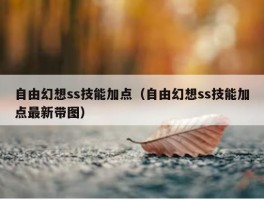 自由幻想ss技能加点（自由幻想ss技能加点最新带图）