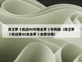 保卫萝卜挑战40攻略金萝卜布阵图（保卫萝卜挑战第40关金萝卜金牌攻略）