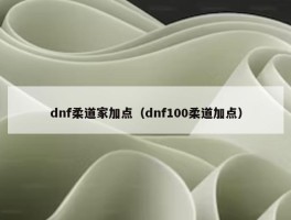 dnf柔道家加点（dnf100柔道加点）