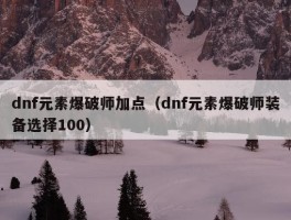 dnf元素爆破师加点（dnf元素爆破师装备选择100）