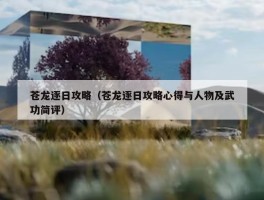 苍龙逐日攻略（苍龙逐日攻略心得与人物及武功简评）