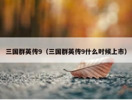 三国群英传9（三国群英传9什么时候上市）