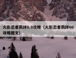 火影忍者羁绊6.0攻略（火影忍者羁绊60攻略图文）