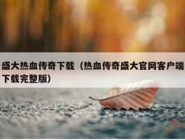 盛大热血传奇下载（热血传奇盛大官网客户端下载完整版）