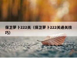 保卫萝卜222关（保卫萝卜222关通关技巧）