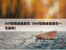 dnf结婚戒指属性（dnf结婚戒指属性一览最新）